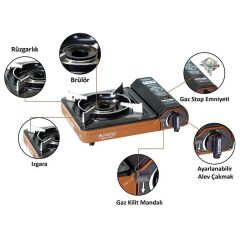 ORCAMP Tekli Portatif Kamp Ocak Gaz Stop Emniyetli TURUNCU