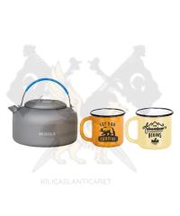 NURGAZ KLASİK ÇAYDANLIK VE 2 ADET EMAYE KUPA SET