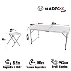 Madfox Nomad Duo Tabureli Katlanır Kamp Masası Seti BEYAZ