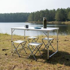 Madfox Nomad Duo Tabureli Katlanır Kamp Masası Seti BEYAZ