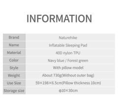Naturehike FC-12 Infatable Şişme Kamp Matı Mavi