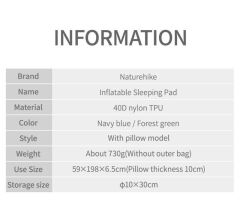 Naturehike FC-12 Infatable Şişme Kamp Matı Mavi