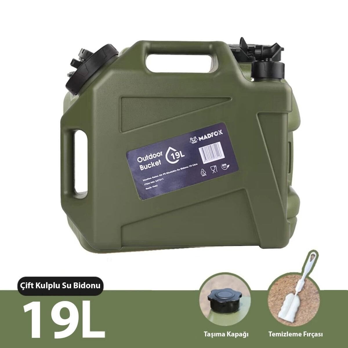 Madfox Galon Air PE Musluklu Su Bidonu 19 Litre GREEN