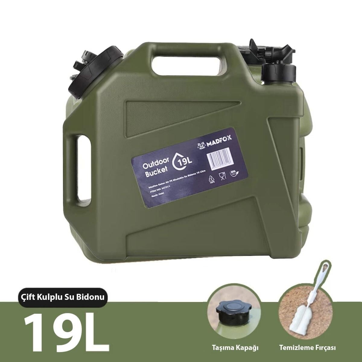 Madfox Galon Air PE Musluklu Su Bidonu 19 Litre GREEN