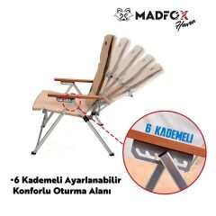 Madfox Haven 6 Kademeli Katlanır Kamp Sandalyesi Bej