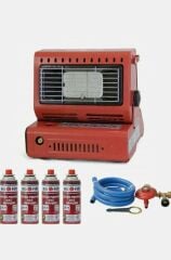 Big Fire Maxi Portatif Kamp Sobası KIRMIZI 4 ADET 227 GR KARTUŞ VE HORTUM DEDANTÖR SETİ
